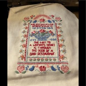 🍽 Way to a Woman’s ❤️ completed cross stitch